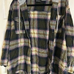 Women's Plaid Utility Jacket - Green and Pink